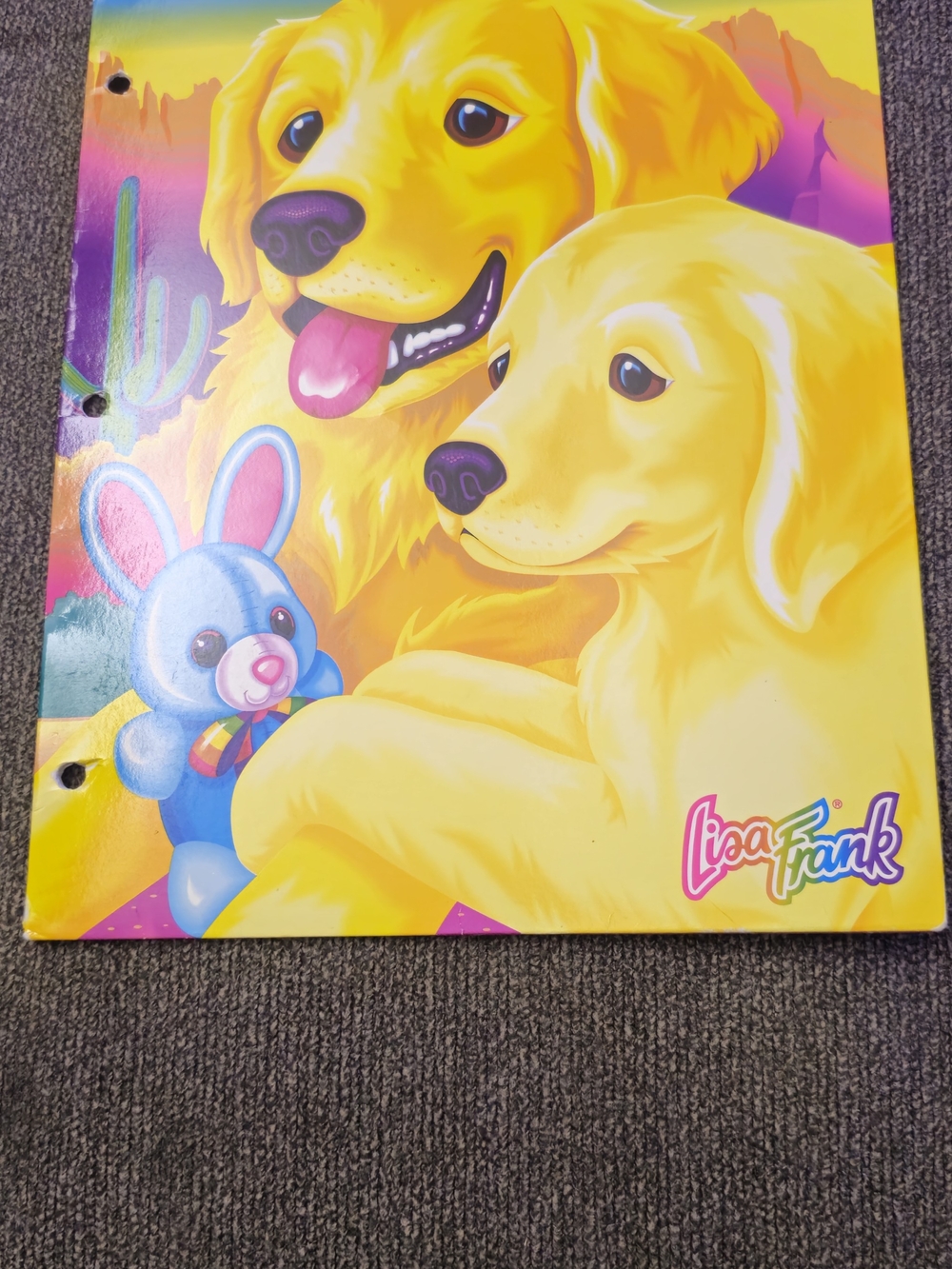 Lisa Frank Yellow Puppy Artwork with Blue Bunny